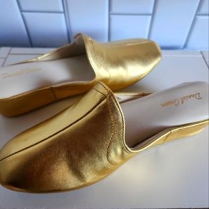 Daniel Green Gold Mule Wedge Slippers Leather